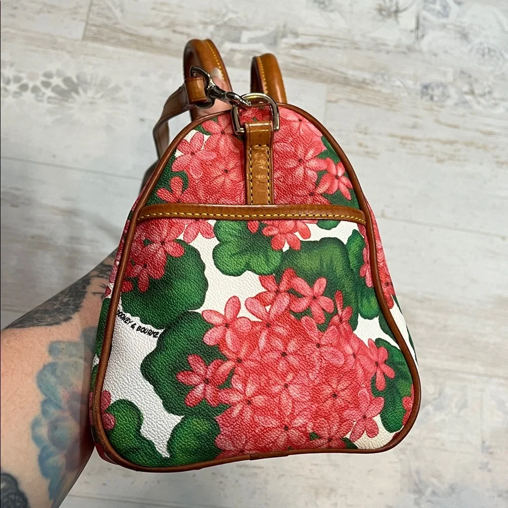 Dooney & Burke Rare Red Hydrangea Floral Print Satchel Purse